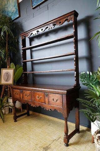 Late Georgian Early Victorian Welsh Dresser Solid Oak Brass Bail Pulls photo Furniture