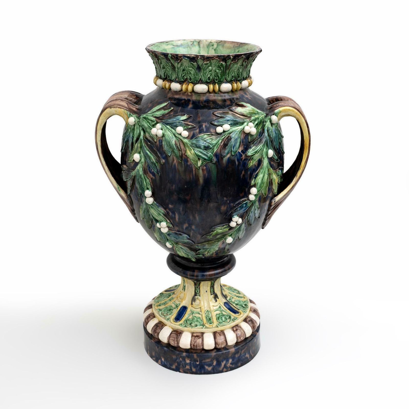 Large 19th Century French Majolica Renaissance Palissy Vase With Mistletoe, 1880 photo furniture