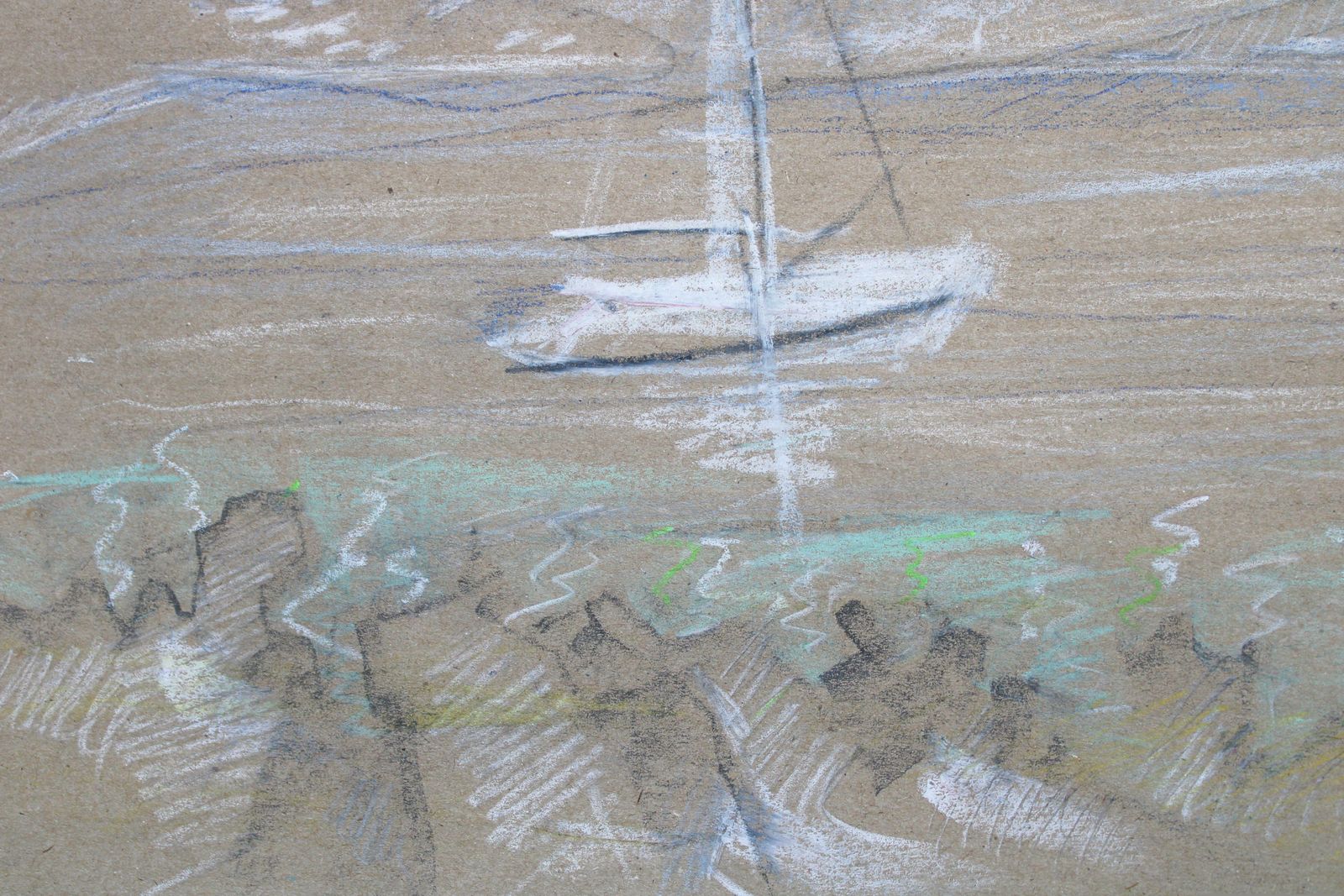 Victor Karnauh White Sailboat. Paper, Pastel photo Art