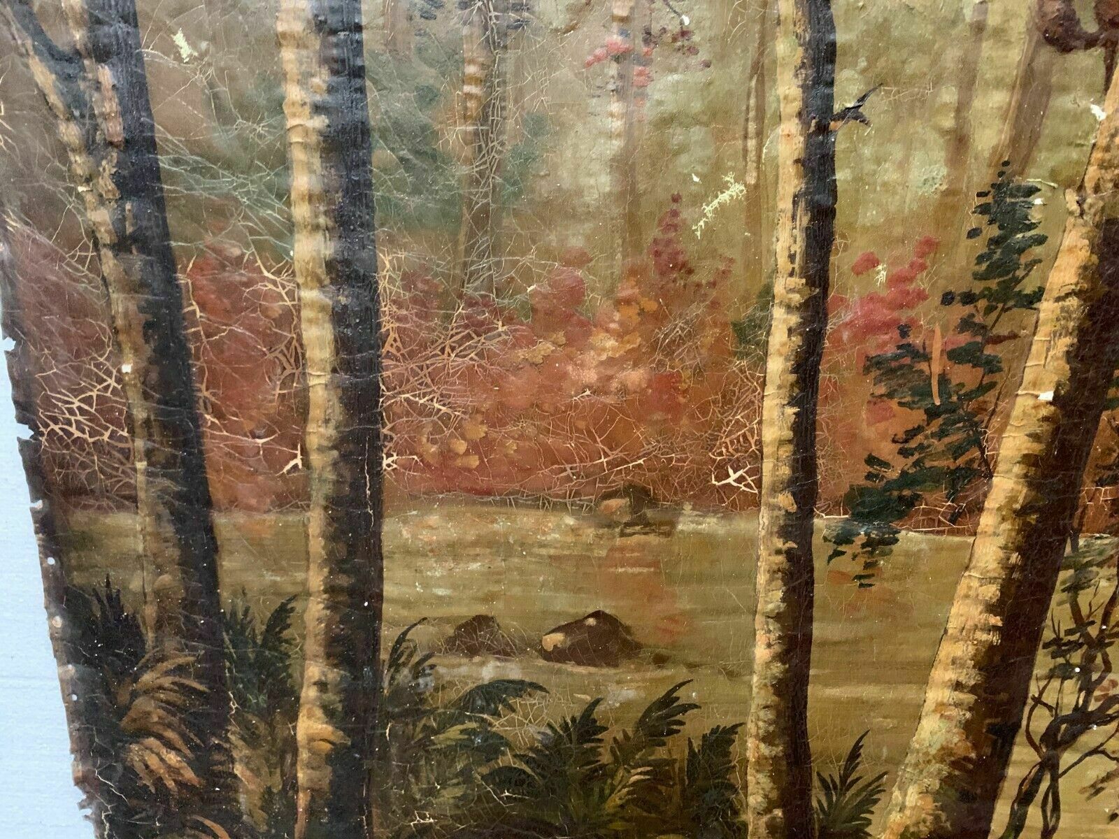 photo for sale Oil On Canvas "View Of A Watercourse" Decorative Wall Panels 20th Century