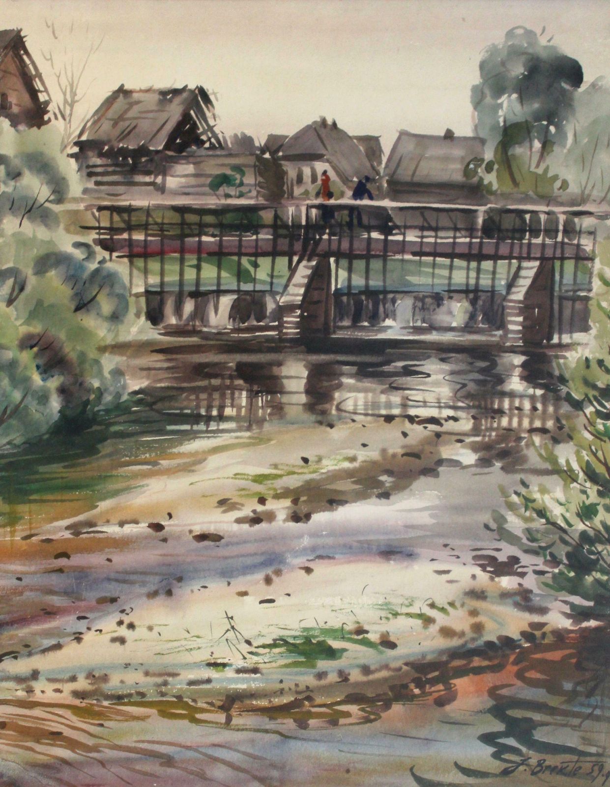 Janis Brekte The Old Dam. 1959, Cardboard, Watercolor,