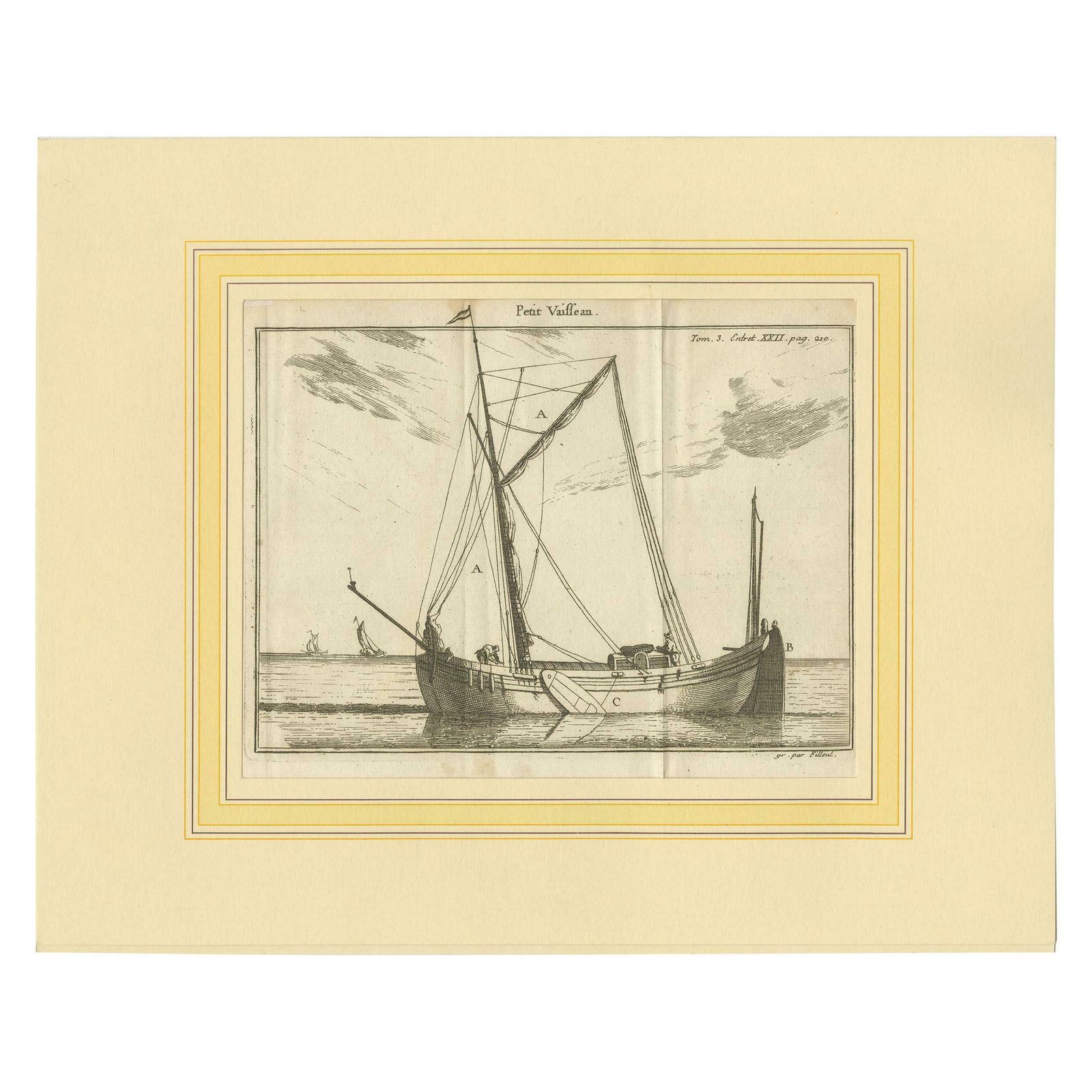 Antique Print Of A Small Vessel By Pluche '1735'