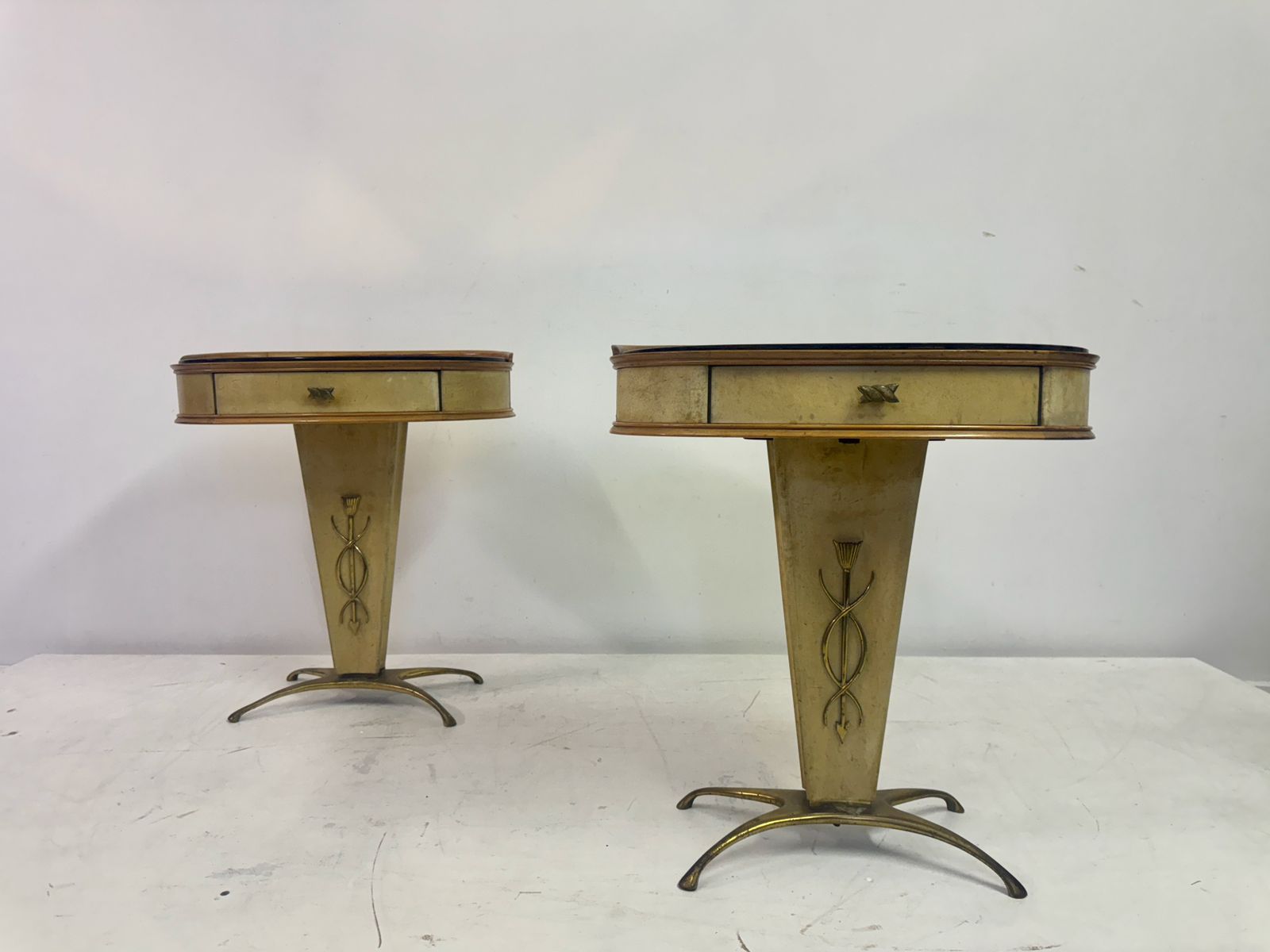 Pair Of 1950s Italian Parchment Bedside Tables Or Nightstands photo buy