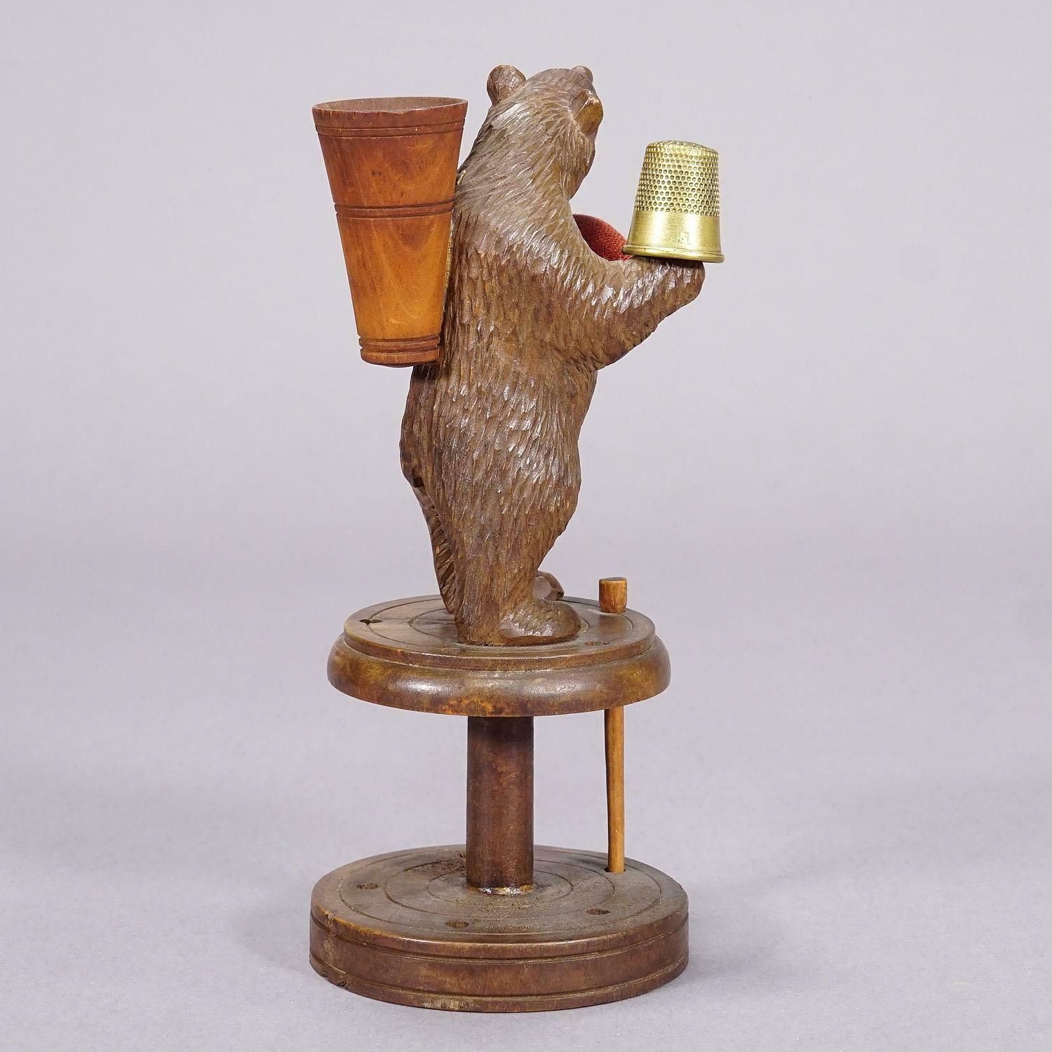 A Lovely Carved Black Forest Bear For Sewing Utensils, Pierre Michel, Brienz