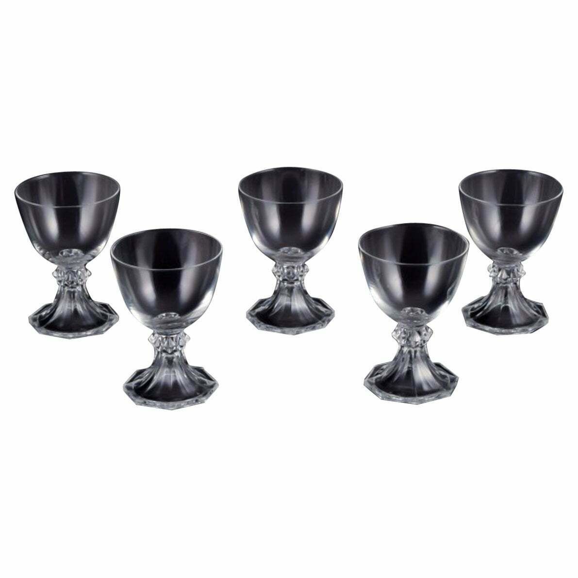 Val St. Lambert, Belgium. Set Of Five Red Wine Glasses In Clear Crystal Glass.