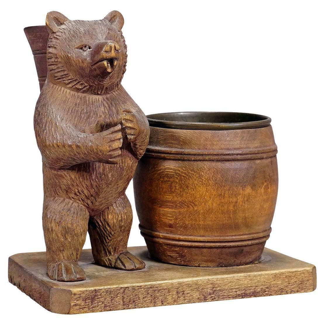 A Wooden Carved Black Forest Bear Desk Set Ca. 1920s