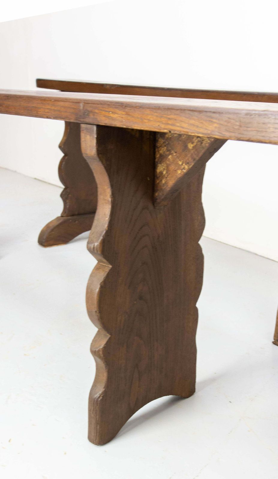 Furniture Pair Of French Antique Benches Massive Chestnut, Circa 1900 photo