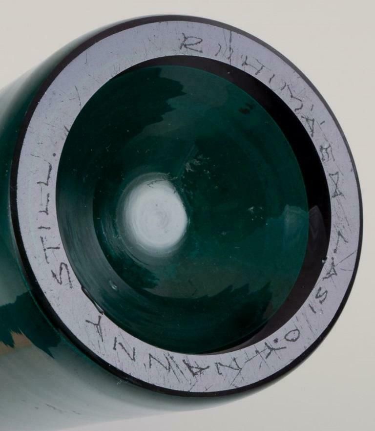 Nanny Still For Riihimäen Lasi, Finland. Vase/Bottle In Turquoise Art Glass photo vinterior