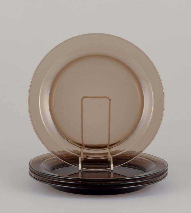 Vereco, France. Set Of Four Dinner Plates In Smoked Art Glass. 1970s.