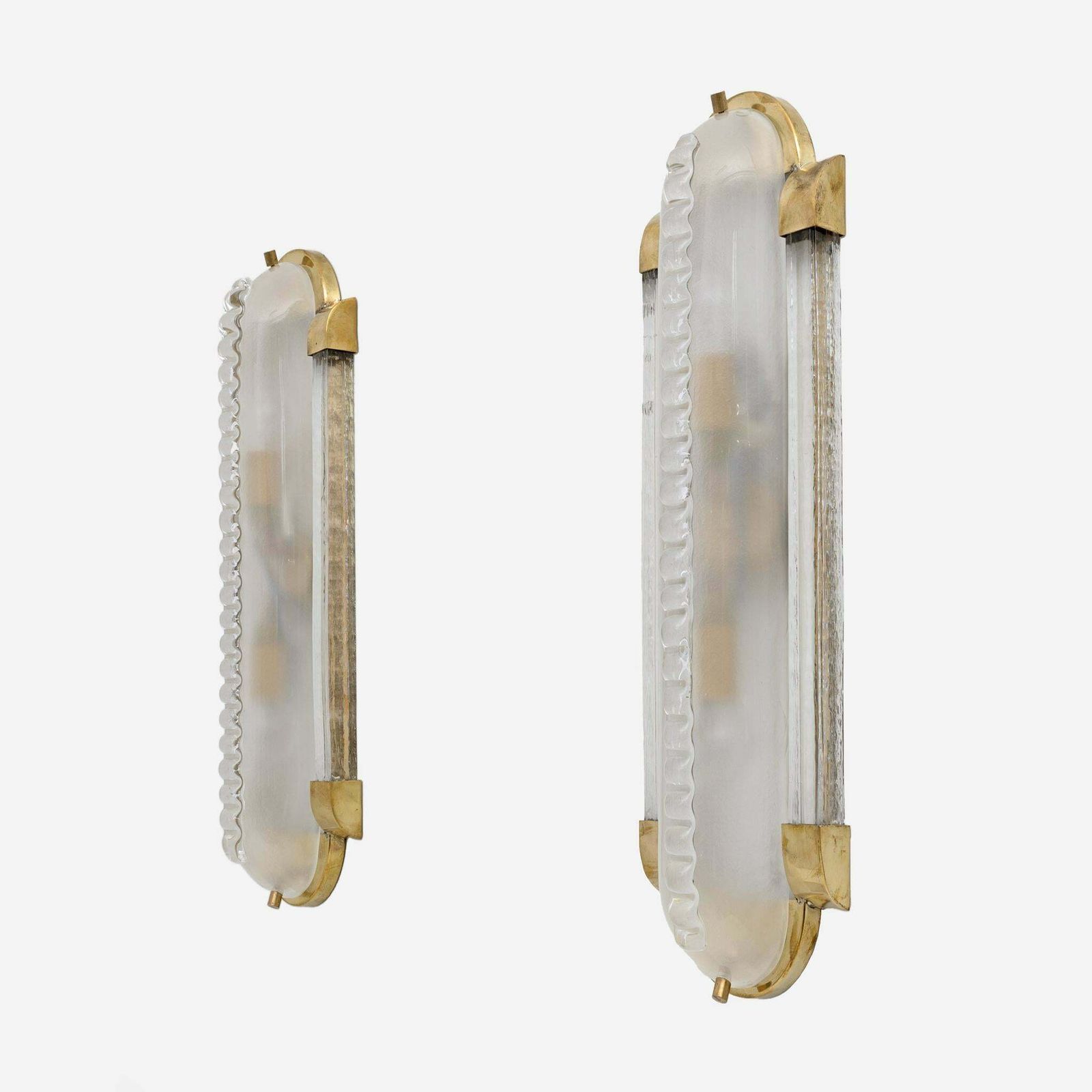 Pair Of Big Art Dèco Style Brass And Frosted Murano Glass Sconces photo furniture