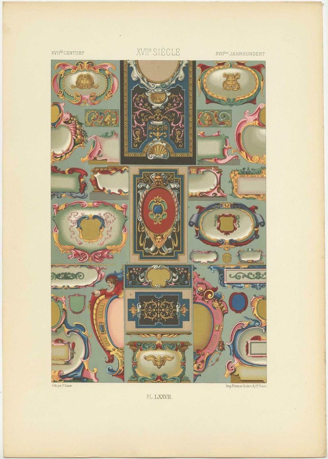 Pl. 77 Antique Print Of 17th Century Ornaments By Racinet, 'Circa 1890' photo for sale
