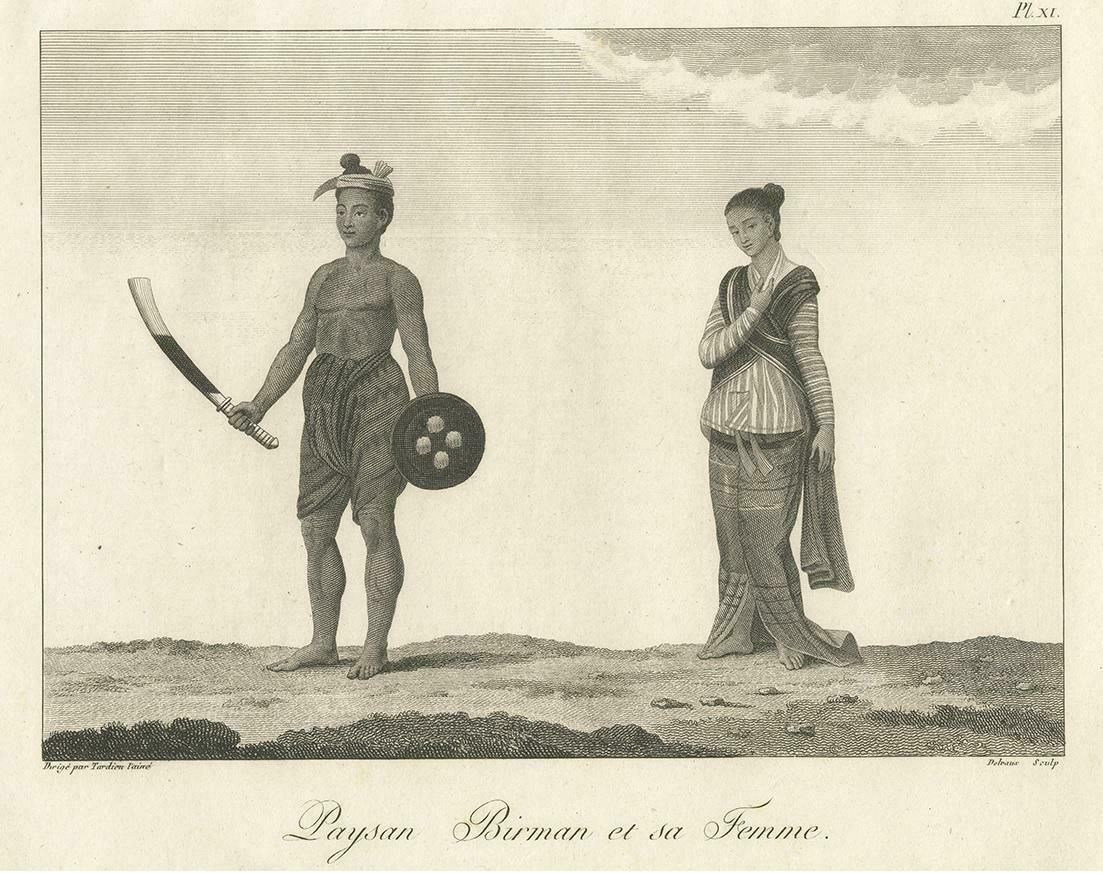 Antique Print Of A Burmese Peasant And His Wife By Symes, 1800 photo furniture