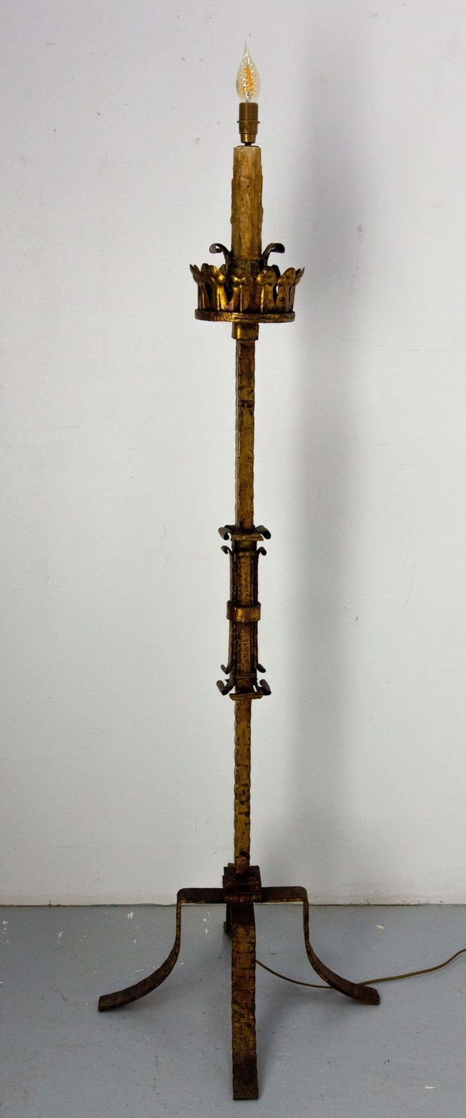 Golden Wrought Iron Floor Lamp Lantern Antique Chandelier, French, Circa 1960 photo 1008.0