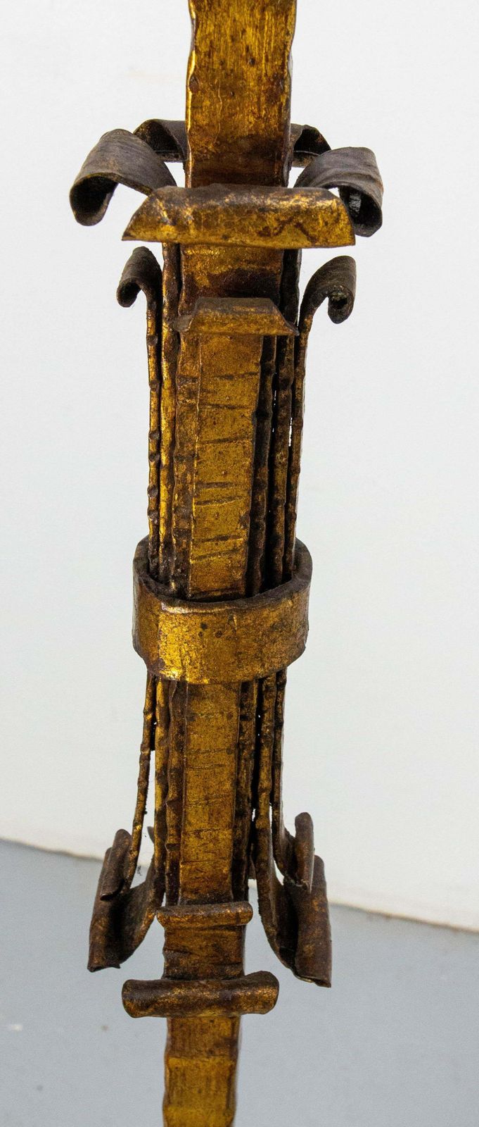 1008.0 Golden Wrought Iron Floor Lamp Lantern Antique Chandelier, French, Circa 1960 photo