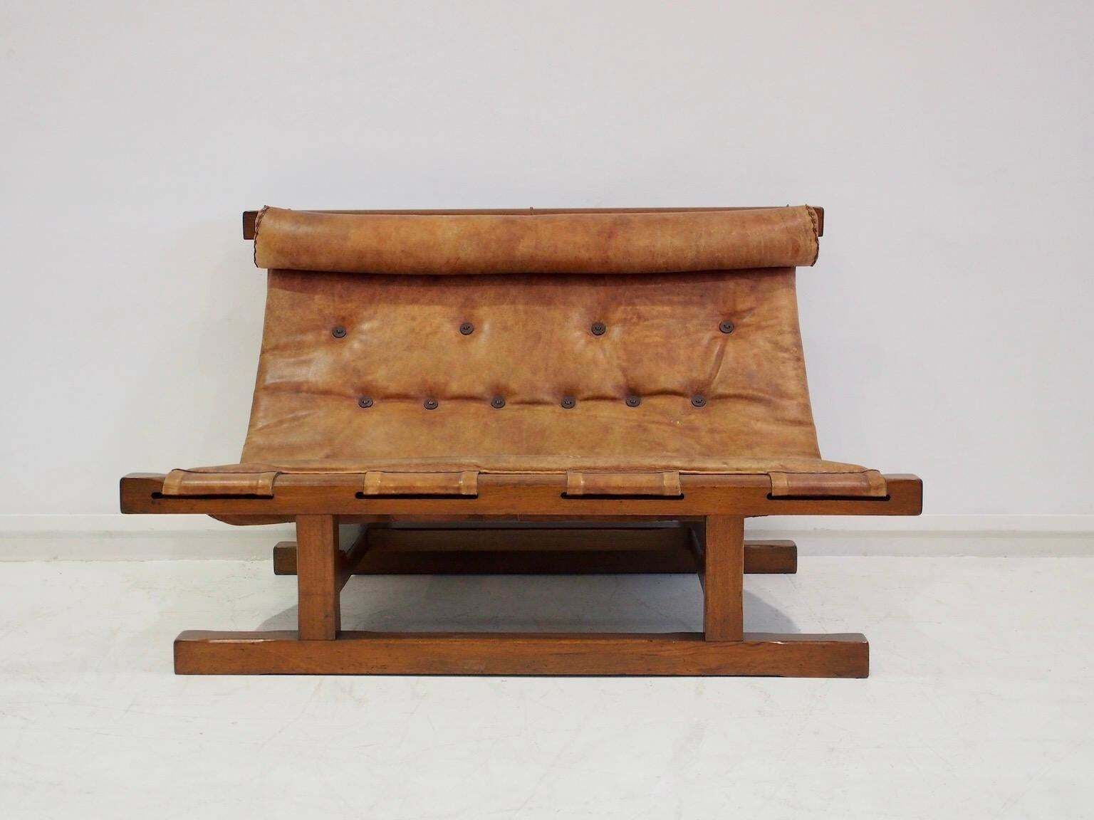20th Century Brazilian Brown Leather And Hardwood Sofa photo furniture
