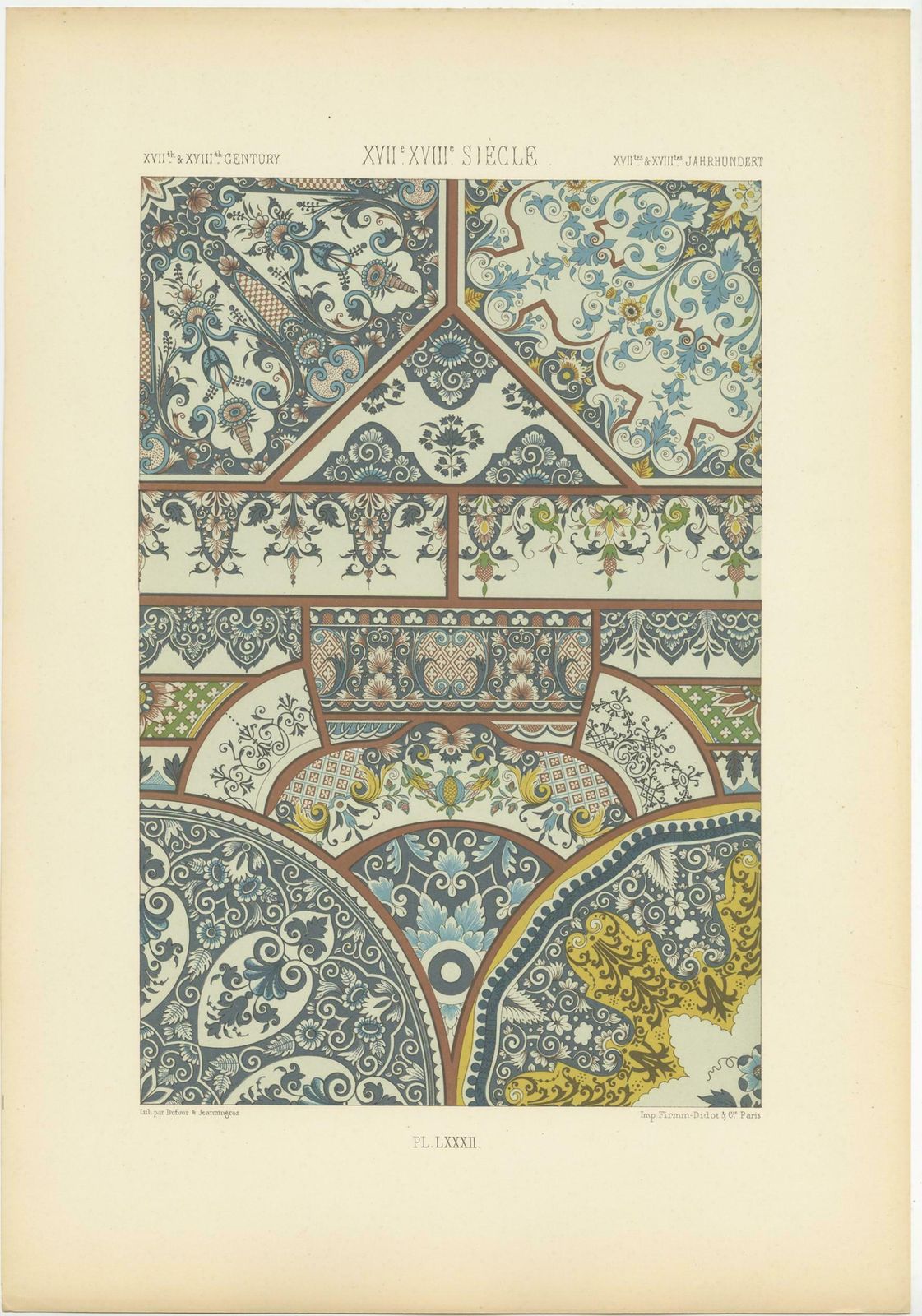 Pl. 82 Antique Print Of Xviith And Xviiith Century Ornaments By Racinet (C.1890) photo furniture