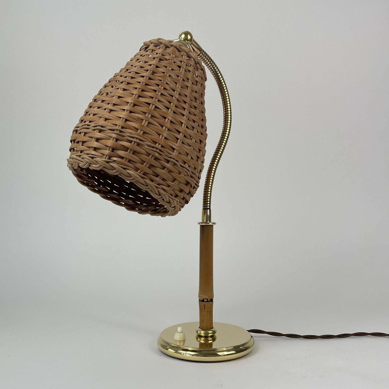 Wicker, Bamboo & Brass Table Lamp, Austria 1950s photo Lighting