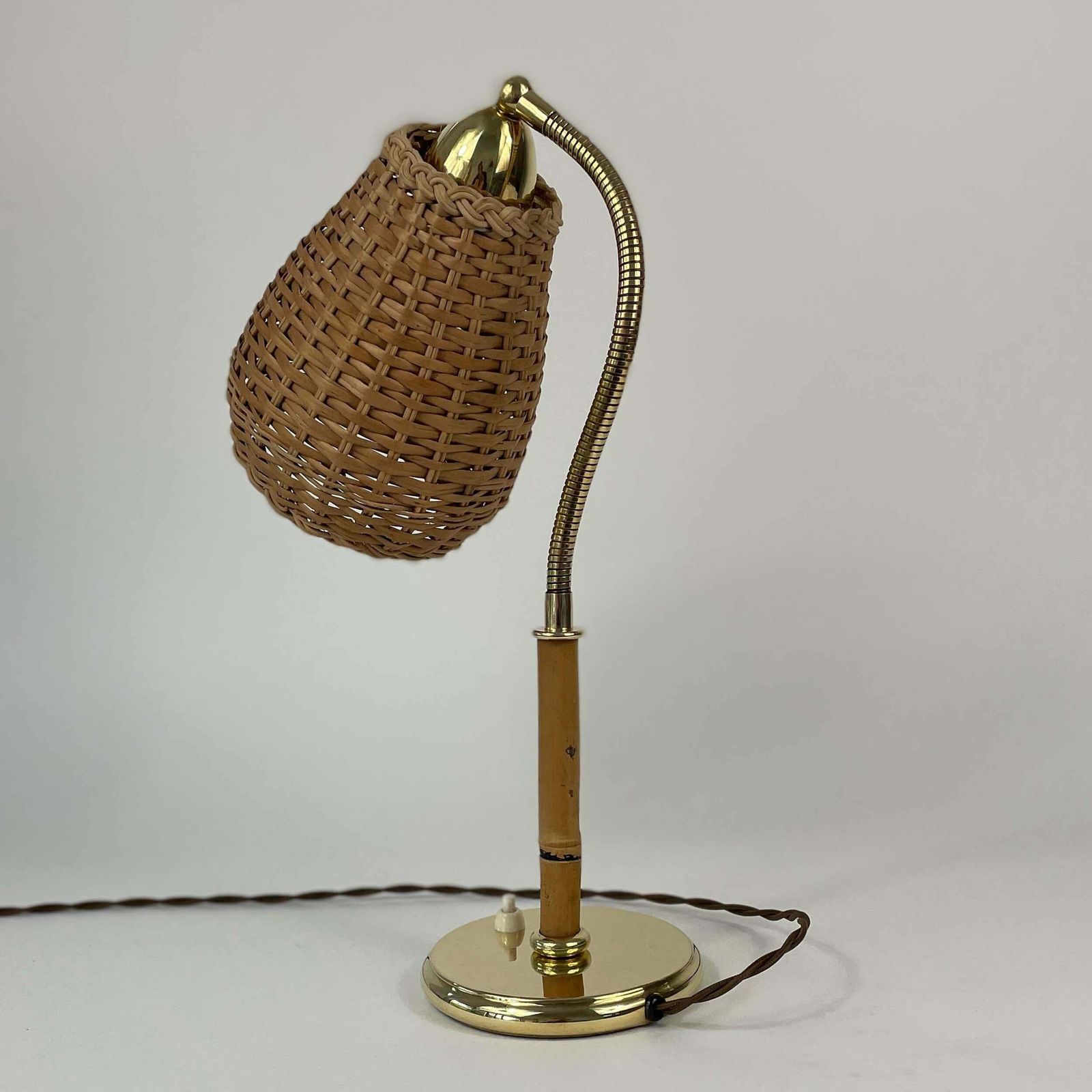 Wicker, Bamboo & Brass Table Lamp, Austria 1950s photo buy
