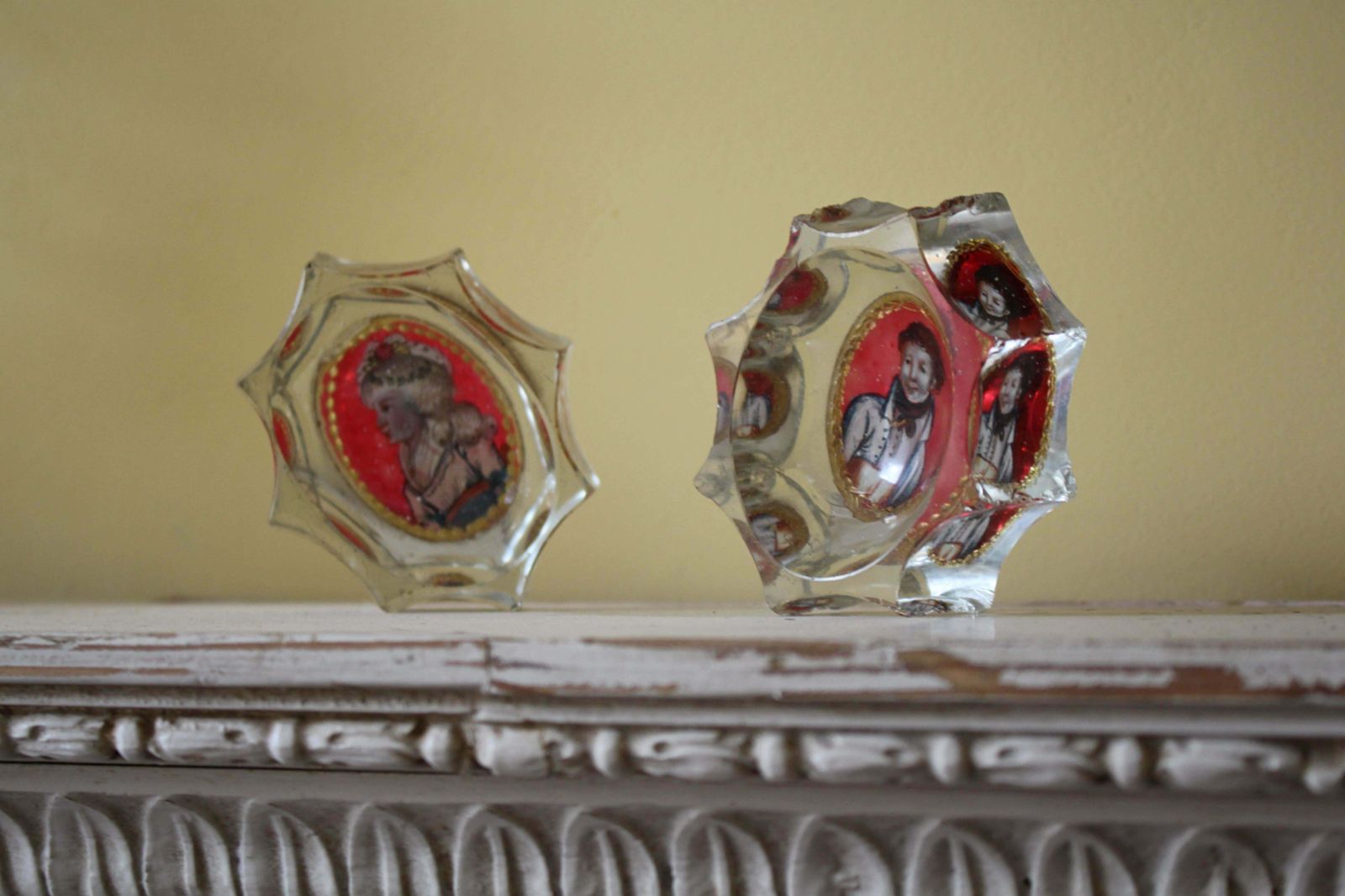 18th Century Georgian Reverse Painted Glass Lovers Open Salts Country House photo 495.0