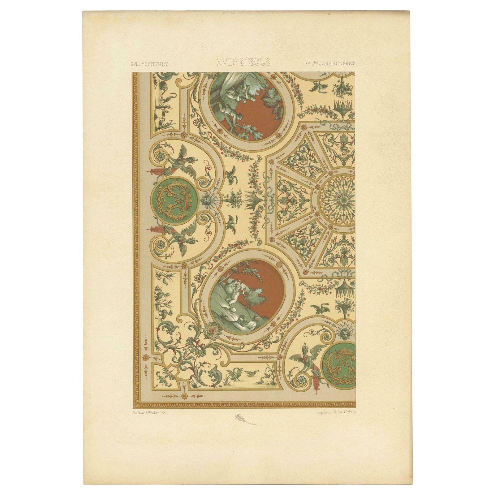 Pl. 90 Antique Print Of Xviiith Century Ornaments By Racinet (C.1890)