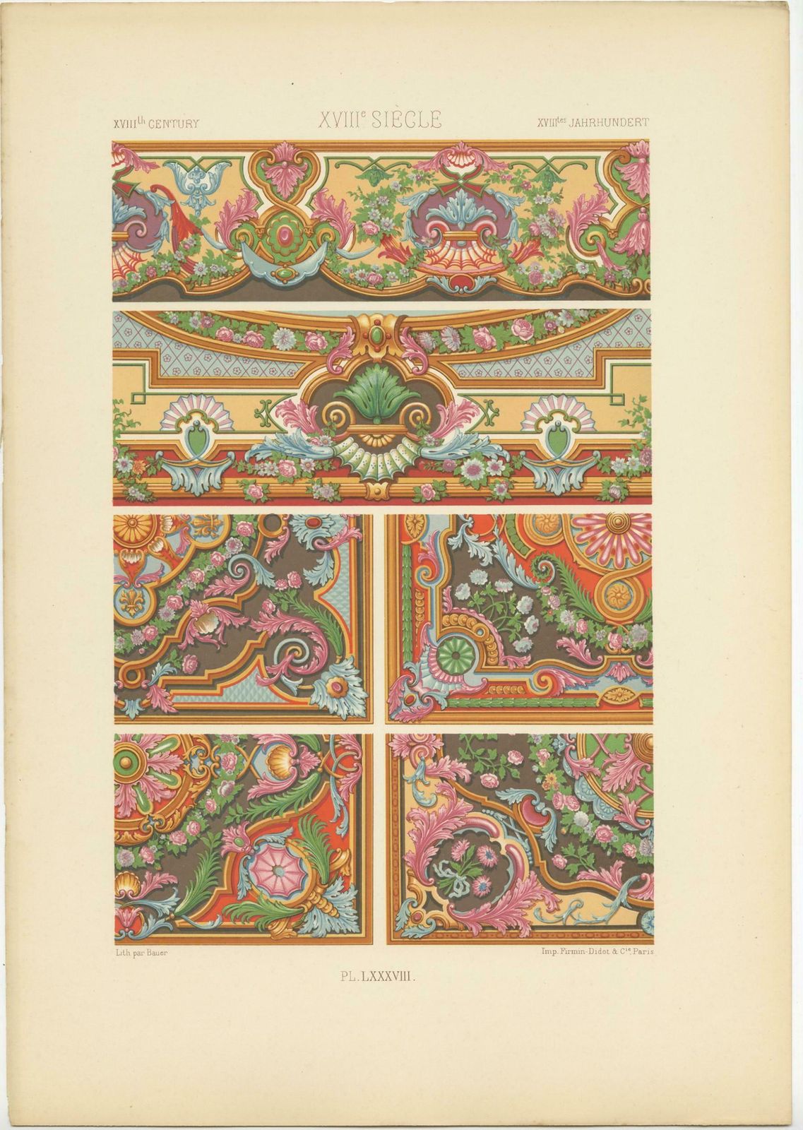 Pl. 88 Antique Print Of Xviiith Century Ornaments By Racinet, Circa 1890 photo Art