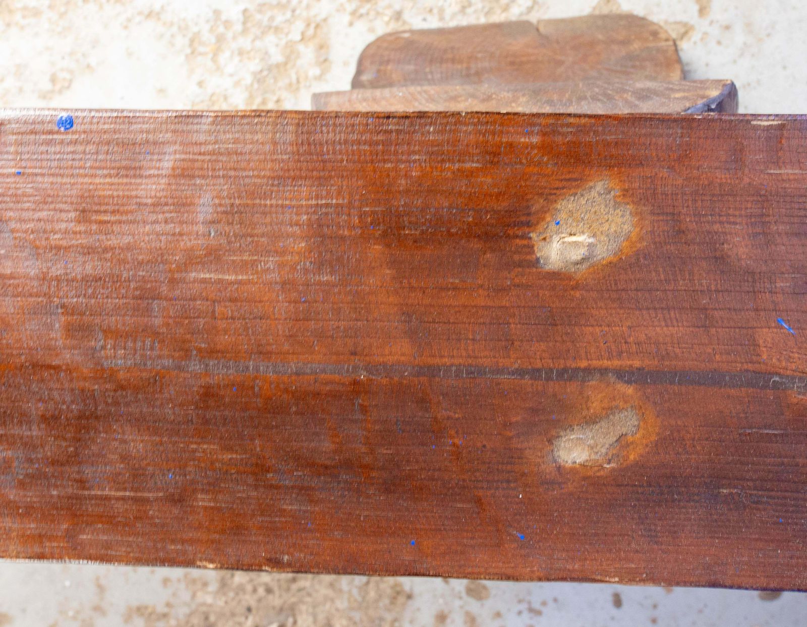 photo vintage Pair Of French Vintage Style Farmhouse Benches Massive Pine, Circa 1960