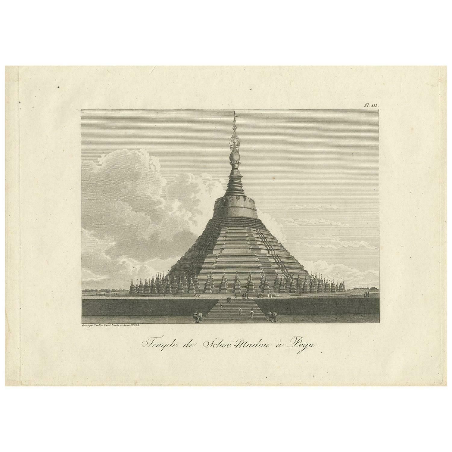 Antique Print Of The Golden Temple At Pegu By Symes (1800)