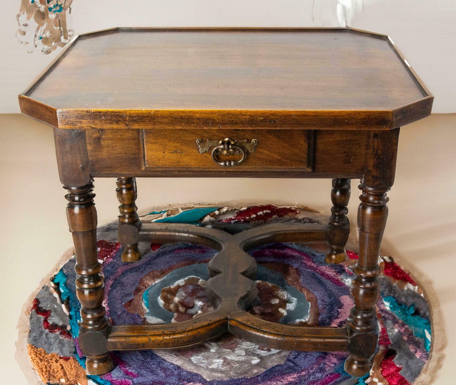 Antique French Walnut Coffee Table End Table With Drawer Circa 1940 photo vintage