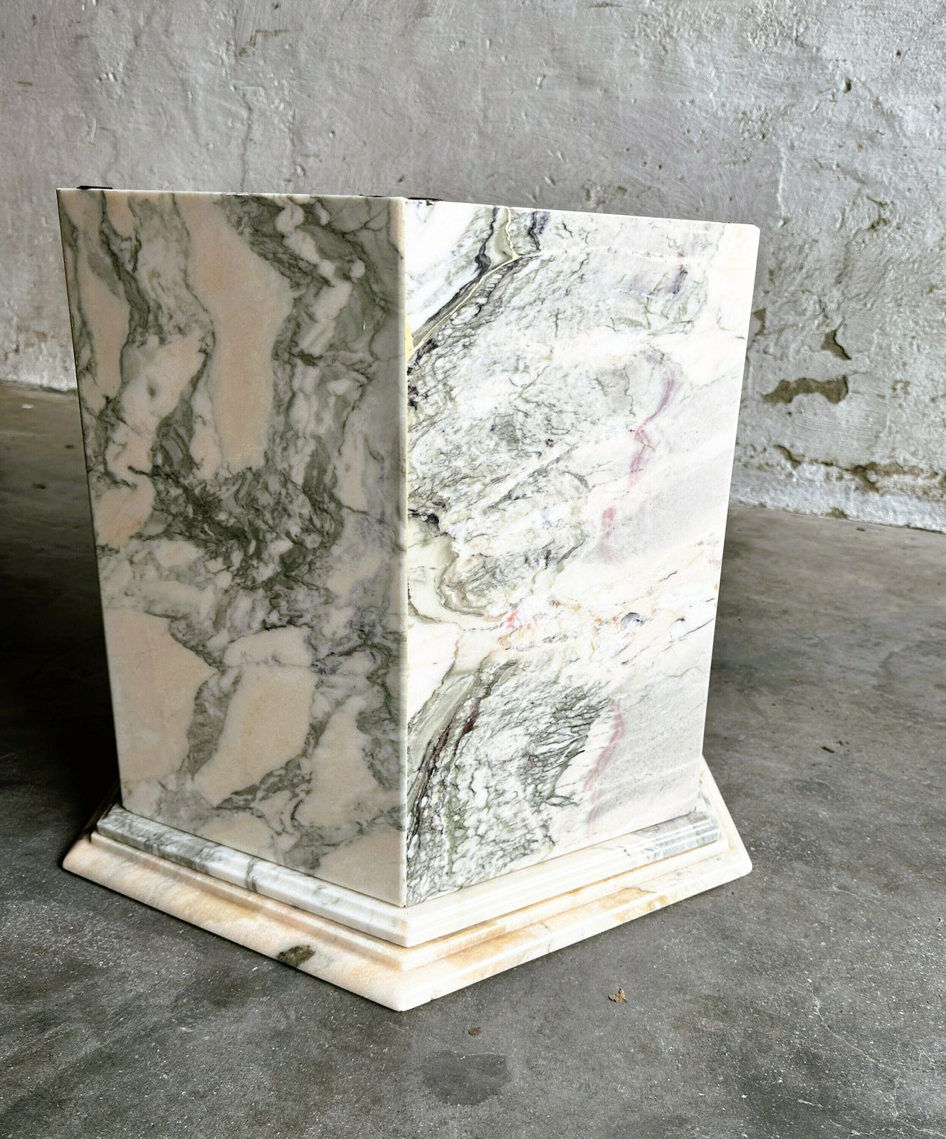 photo for sale Vintage Octagonal Pink And Gray Marble Coffee Table, 1980s.