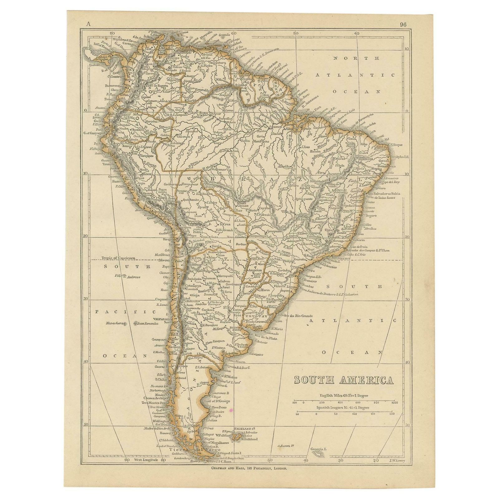 Antique Map Of South America By Lowry, 1852