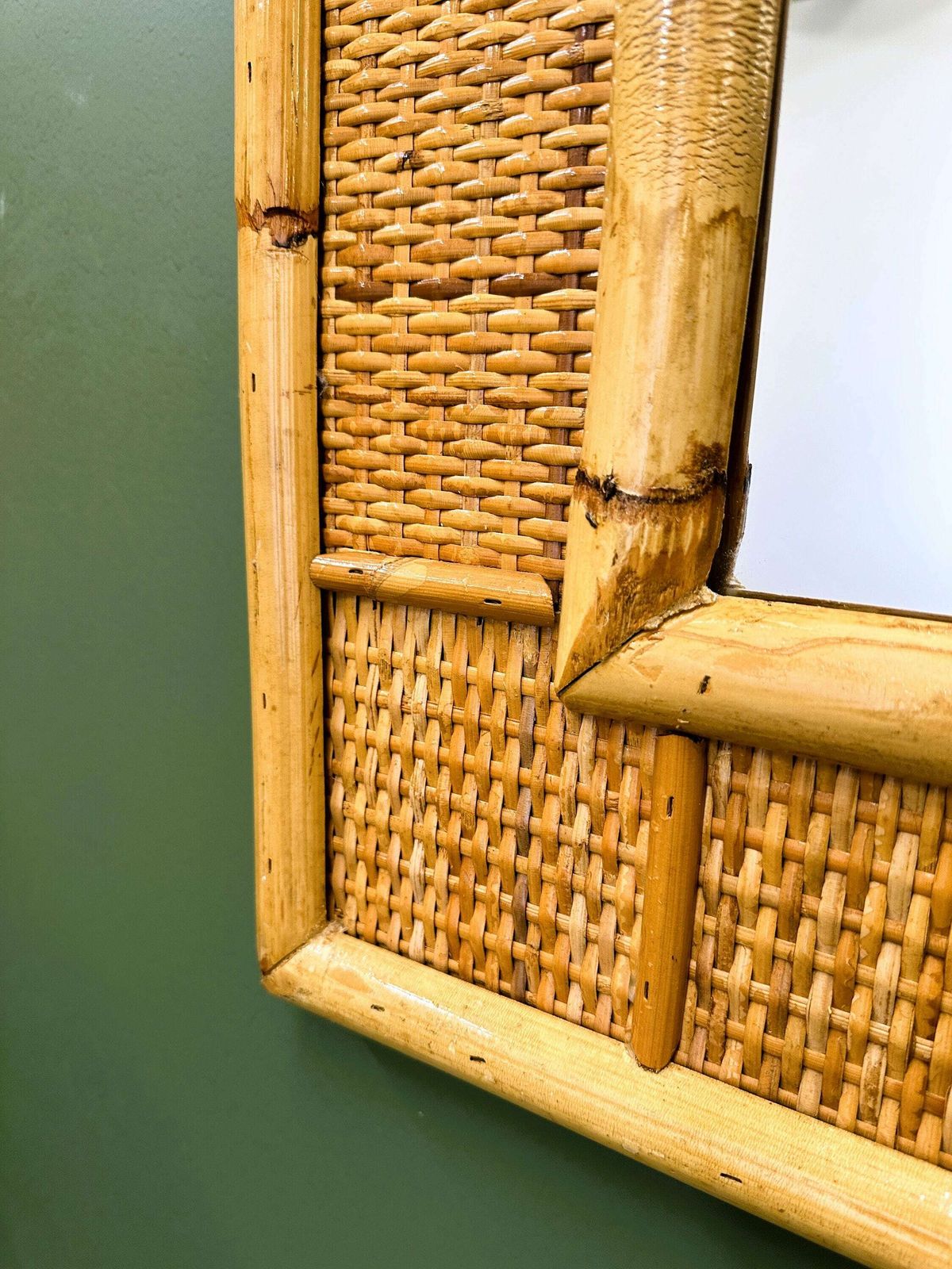 Vintage Mid Century Bamboe  En Rattanspiegel Van Dal Vera, Italië, Jaren 1970. photo for sale