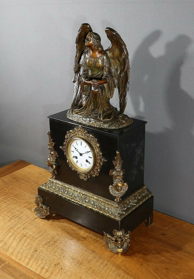 Marble And Bronze Clock, “The Angel In Contemplation”, Miroy Frères, Napoleon III Period – Mid 19th Century photo for sale