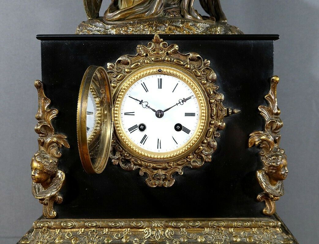 Home Decor Marble And Bronze Clock, “The Angel In Contemplation”, Miroy Frères, Napoleon III Period – Mid 19th Century photo