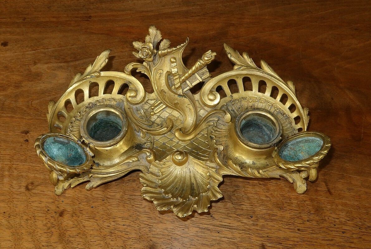 Gilt Bronze Inkwell, Rocaille Louis XV Style – Late 19th Century photo furniture