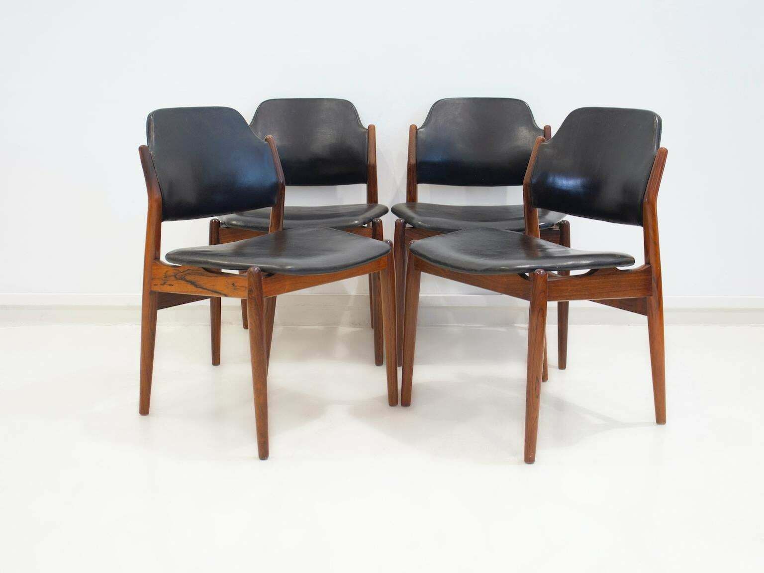 Set Of Four Arne Vodder Hardwood And Black Leather Chairs photo furniture