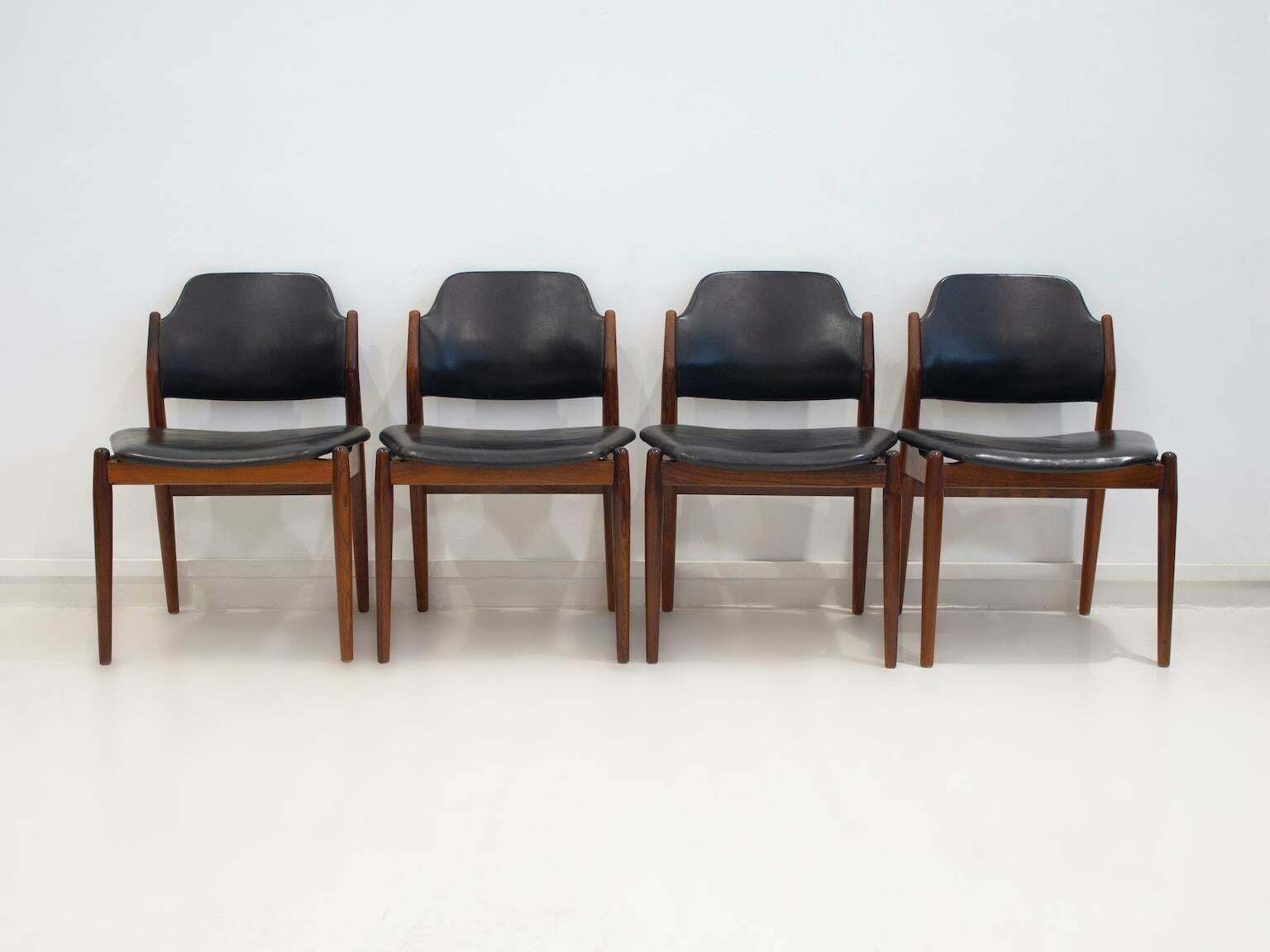 Set Of Four Arne Vodder Hardwood And Black Leather Chairs photo vinterior