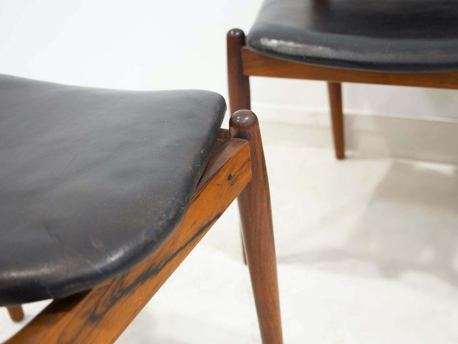 photo for sale Set Of Four Arne Vodder Hardwood And Black Leather Chairs