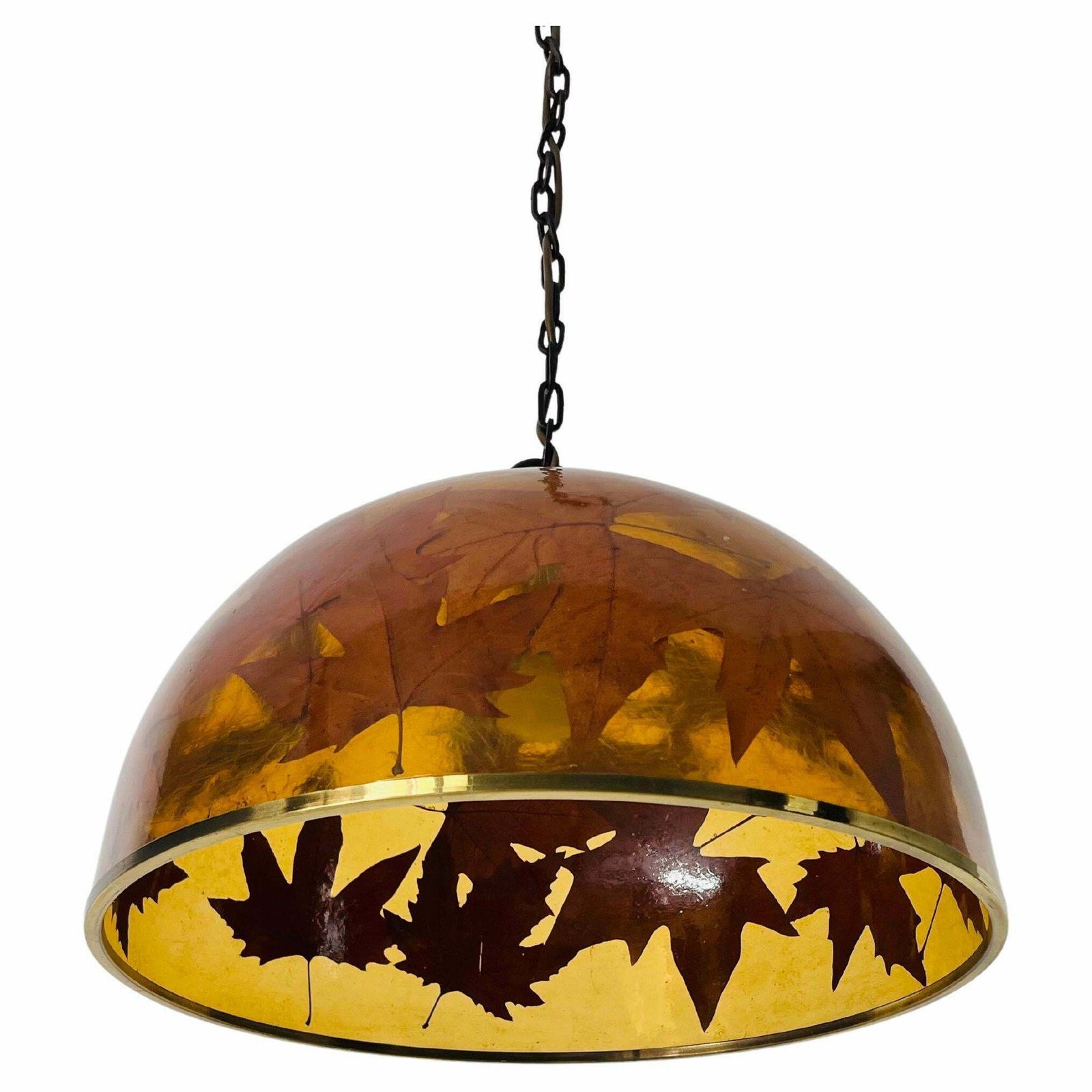 Acrylic Glass Pendant Lamp With Leaves And Brass Base, Germany, 1970s