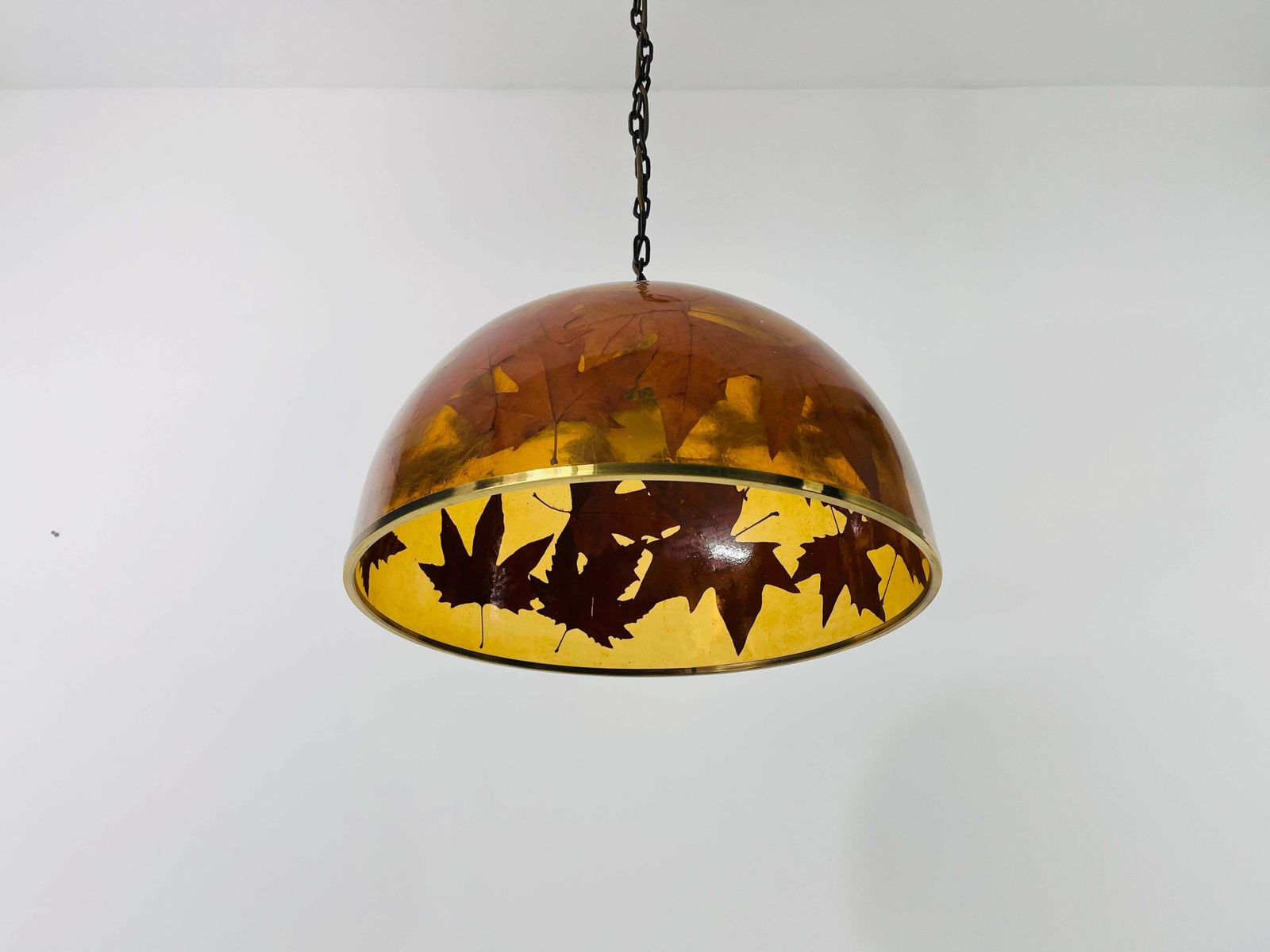 Acrylic Glass Pendant Lamp With Leaves And Brass Base, Germany, 1970s photo furniture