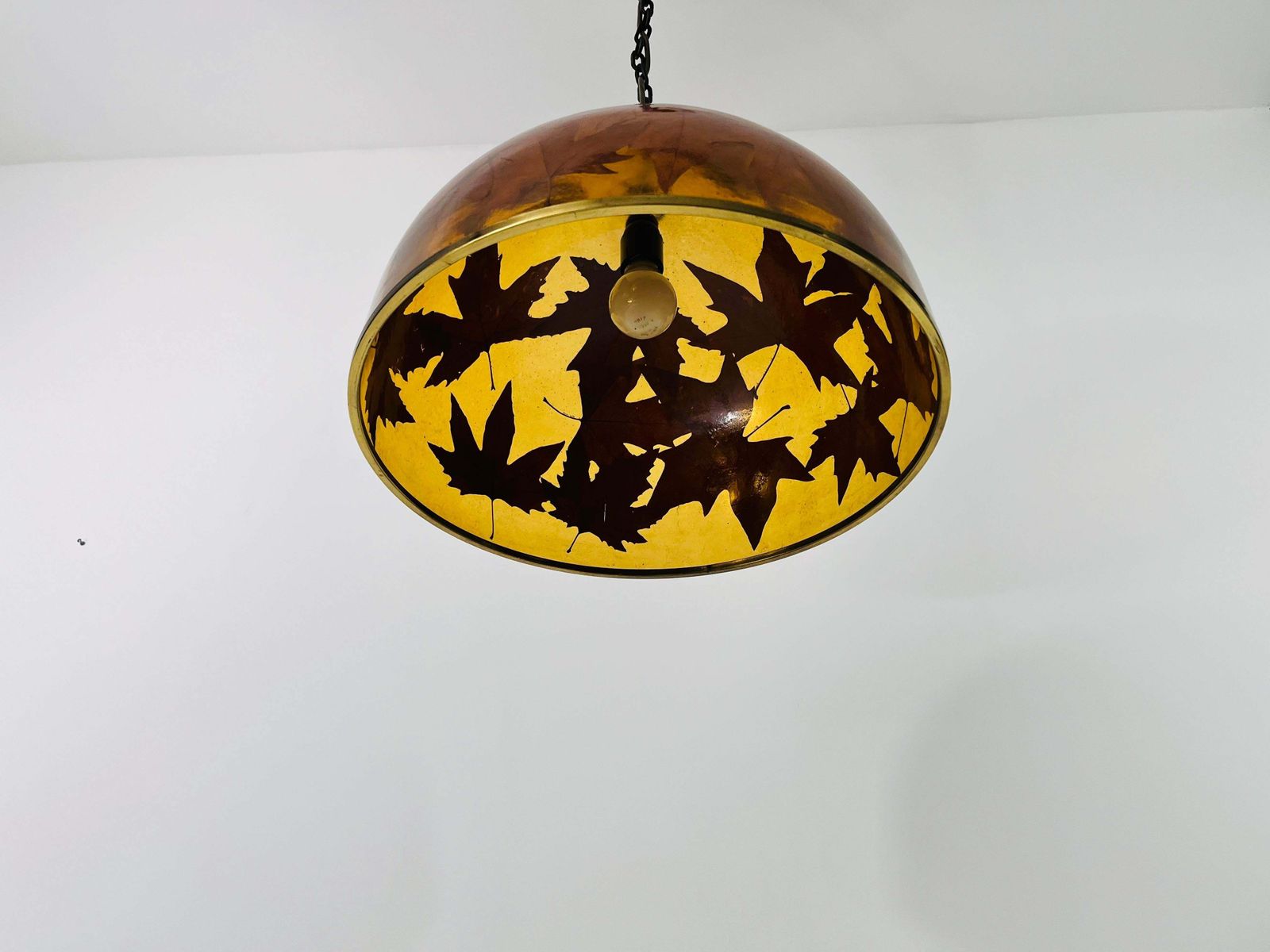 Acrylic Glass Pendant Lamp With Leaves And Brass Base, Germany, 1970s photo for sale