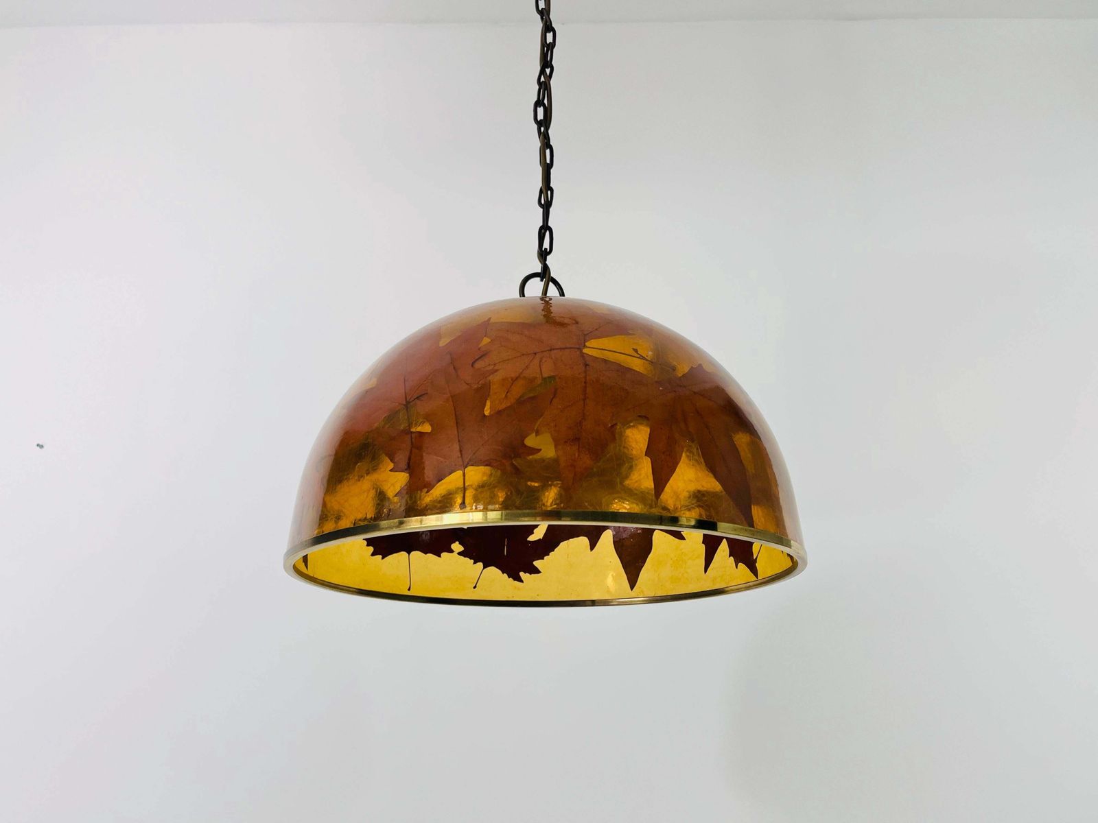 Acrylic Glass Pendant Lamp With Leaves And Brass Base, Germany, 1970s photo Lighting
