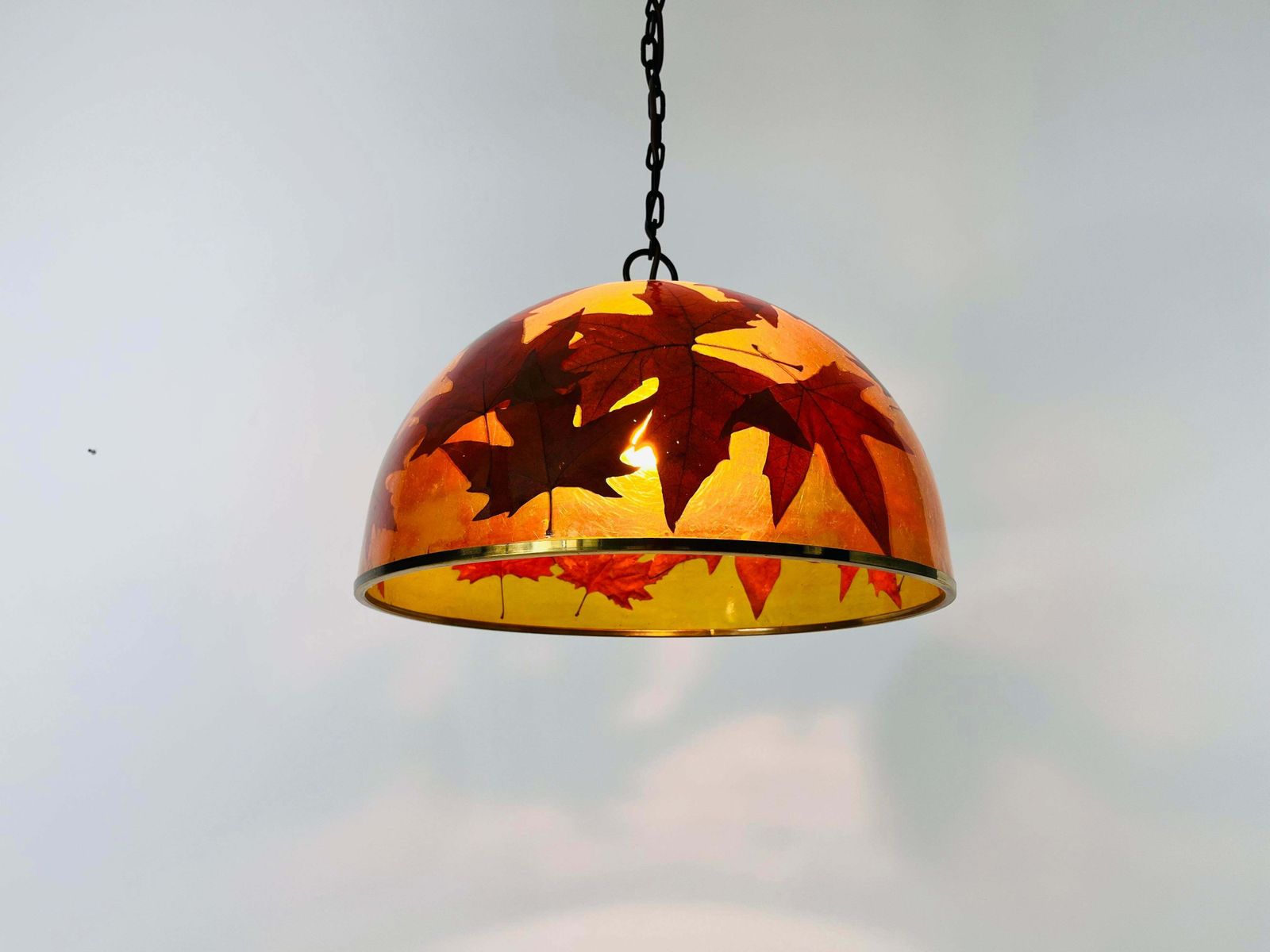 Lighting Acrylic Glass Pendant Lamp With Leaves And Brass Base, Germany, 1970s photo