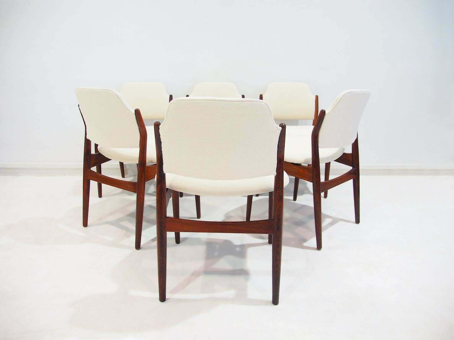 Set Of Six Arne Vodder For Sibast Hardwood Chairs With White Textile Covers photo buy