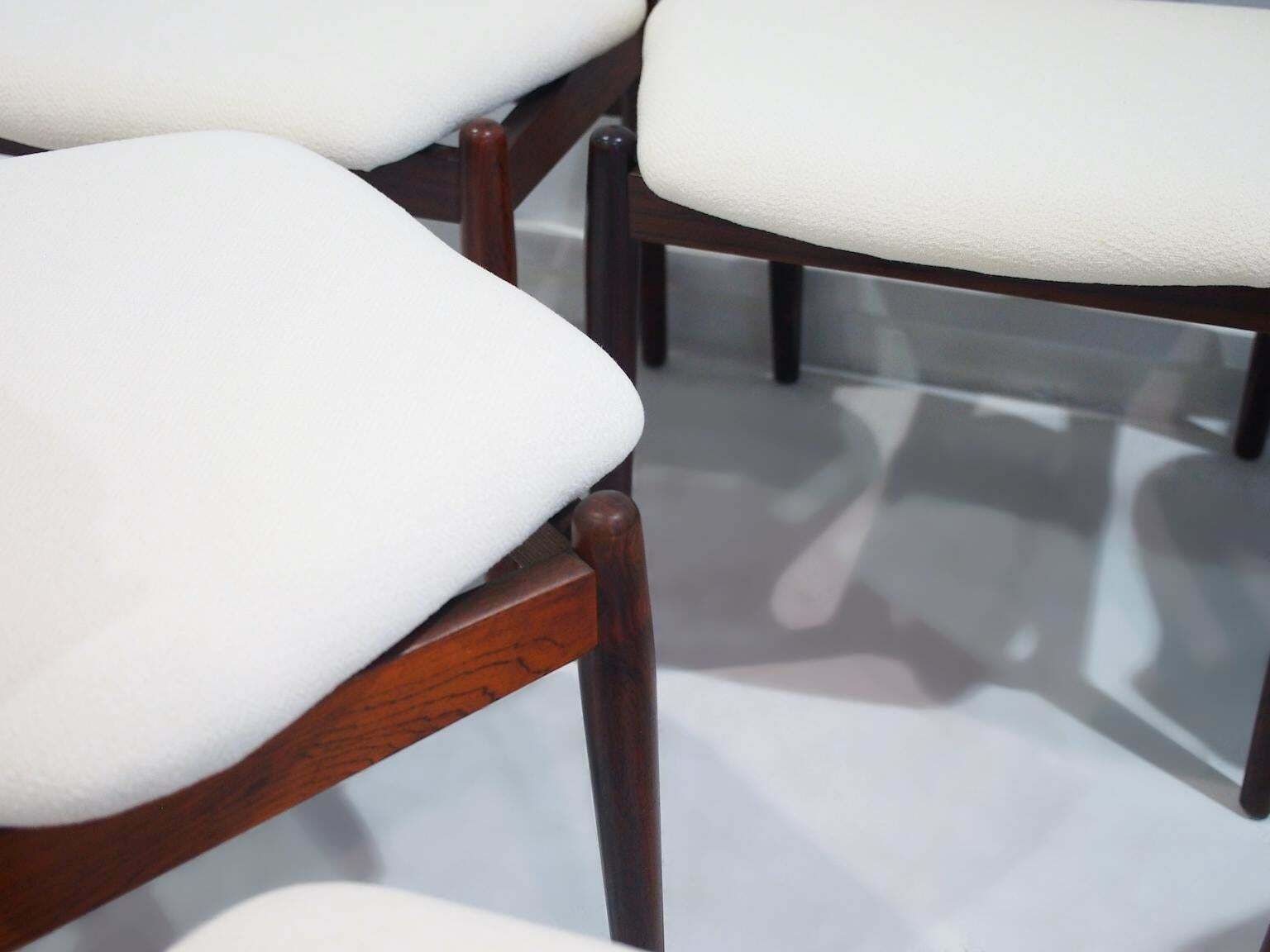 photo for sale Set Of Six Arne Vodder For Sibast Hardwood Chairs With White Textile Covers