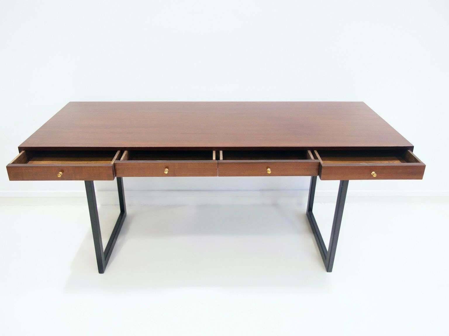 Wooden Writing Desk With Drawers And Black Lacquered Legs photo Furniture