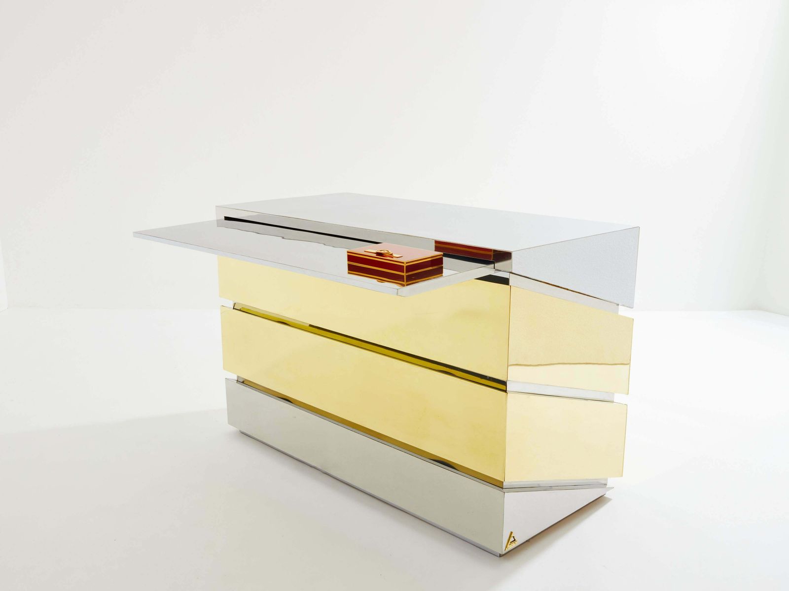 Commode Gabriella Crespi Mr Mme en chrome et laiton, 1972 photo for sale