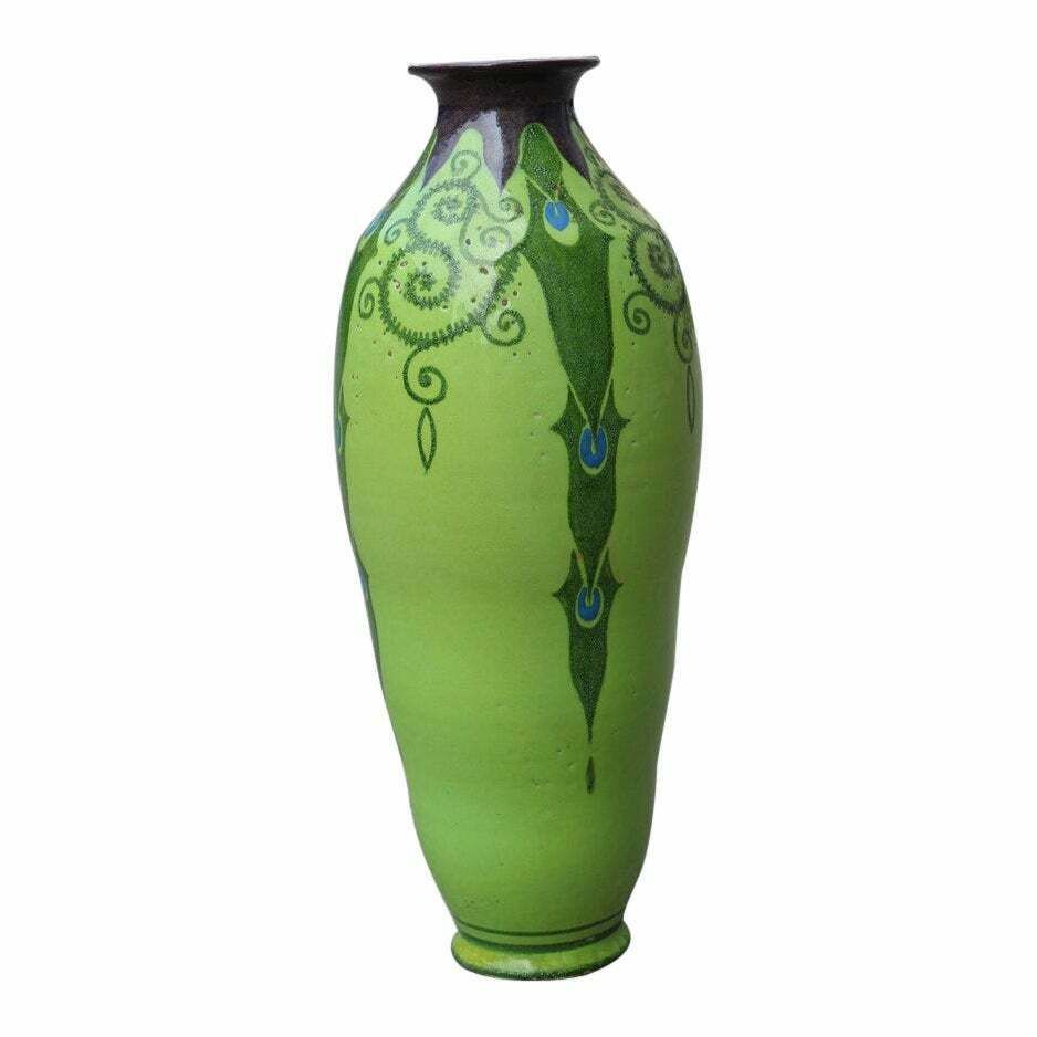 Art Decò Vase Italy 1920 Palazzi Roma Manufacture Green And Floral Decorations