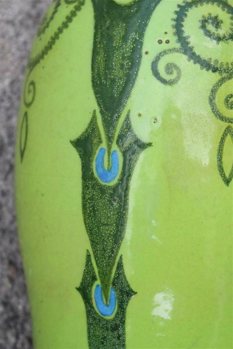photo for sale Art Decò Vase Italy 1920 Palazzi Roma Manufacture Green And Floral Decorations
