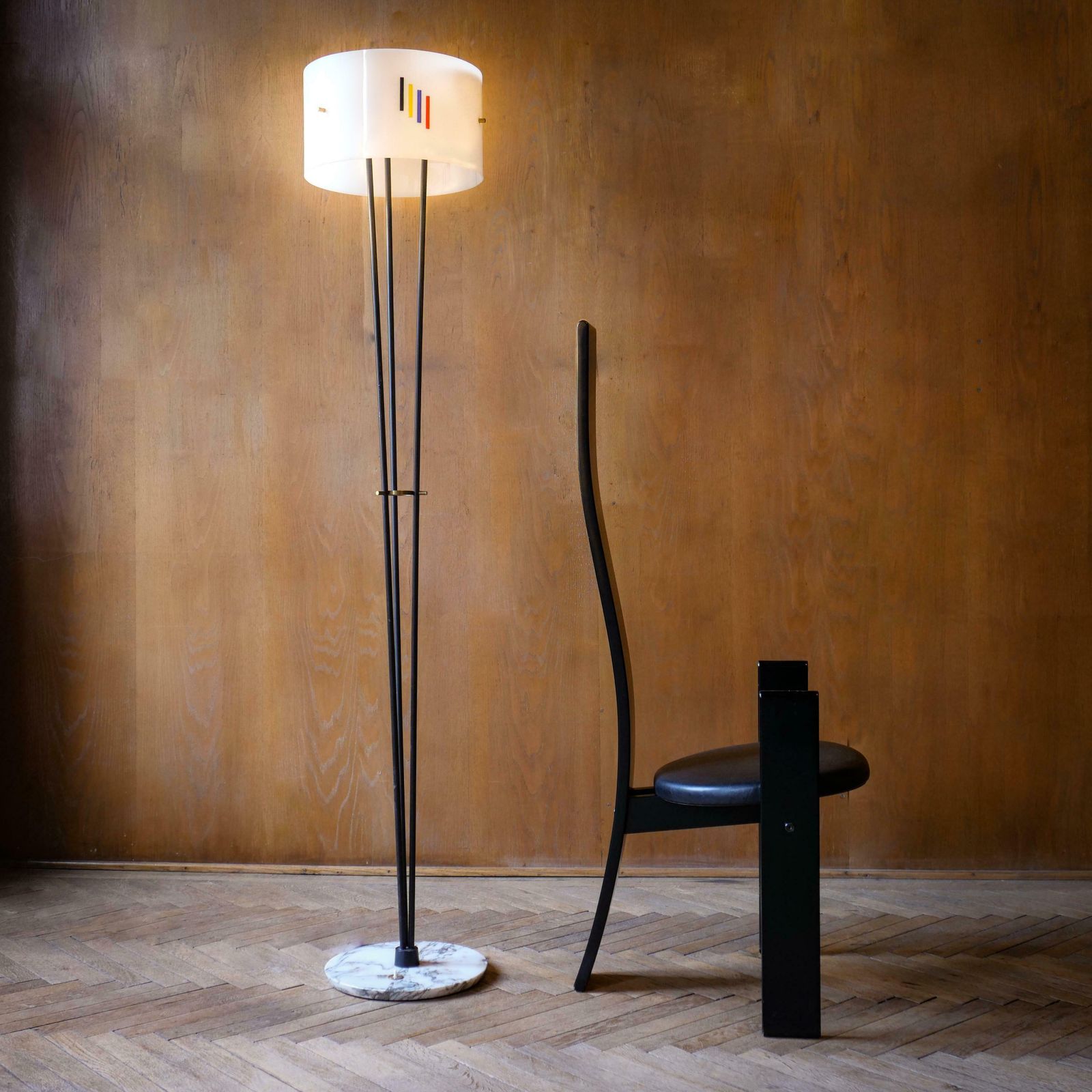 Mid Century Modern Steel Marble Floor Lamp By Angelo Brotto, Italy 50s photo vinterior