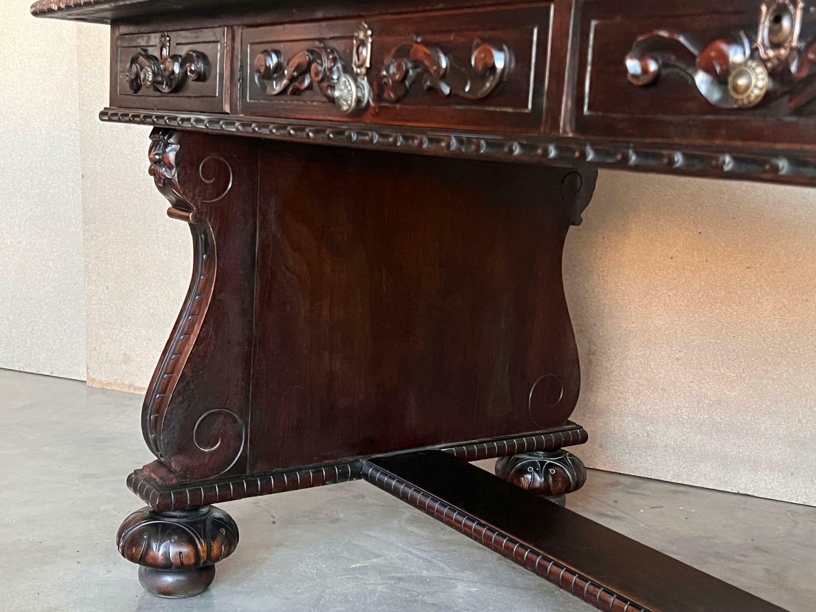 Furniture 19th Century French Renaissance Desk With Three Drawers photo